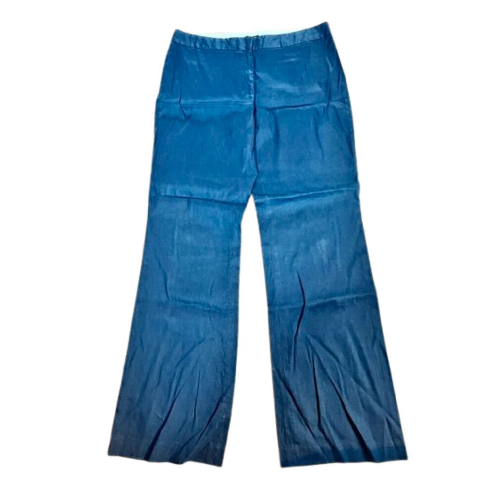 Elie Tahari Linen Blend Wide Leg Trousers Navy Blue Flat Front Pants Size 12